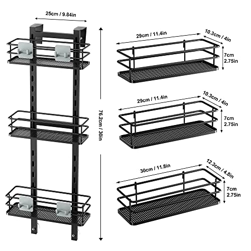 Orimade Adjustable Hanging Over the Shower Door Caddy with Hooks, Bathroom Organizer Shelf Storage Rack,No Drilling Rustproof Shower Basket for Inside Shower, Matt Black 3 Tier