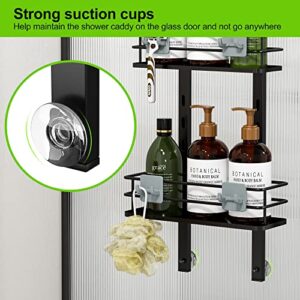 Orimade Adjustable Hanging Over the Shower Door Caddy with Hooks, Bathroom Organizer Shelf Storage Rack,No Drilling Rustproof Shower Basket for Inside Shower, Matt Black 3 Tier