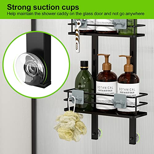 Orimade Adjustable Hanging Over the Shower Door Caddy with Hooks, Bathroom Organizer Shelf Storage Rack,No Drilling Rustproof Shower Basket for Inside Shower, Matt Black 3 Tier