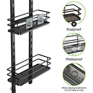 Orimade Adjustable Hanging Over the Shower Door Caddy with Hooks, Bathroom Organizer Shelf Storage Rack,No Drilling Rustproof Shower Basket for Inside Shower, Matt Black 3 Tier