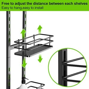 Orimade Adjustable Hanging Over the Shower Door Caddy with Hooks, Bathroom Organizer Shelf Storage Rack,No Drilling Rustproof Shower Basket for Inside Shower, Matt Black 3 Tier