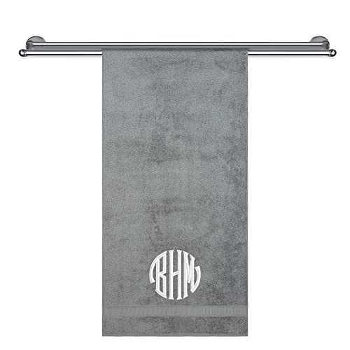 Monogrammed Bath Sheet Towels for Bathroom, Hotel, Spa, Pool, Super Soft, Highly Absorbent Turkish Towel 100% Cotton Oversized 40 x 80 Extra Large Jumbo Decorative Personalized Bath Sheets, Grey