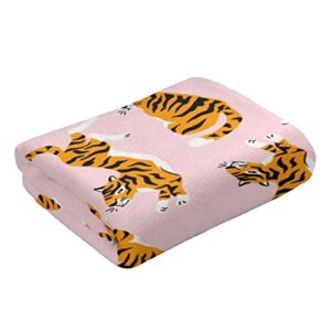 IconSymbol Cute Tigers On The Pink Hand Towel for Bathroom Kitchen Gym Washcloths Soft Highly Absorbent Multipurpose 27.5 X 15.7 Inch