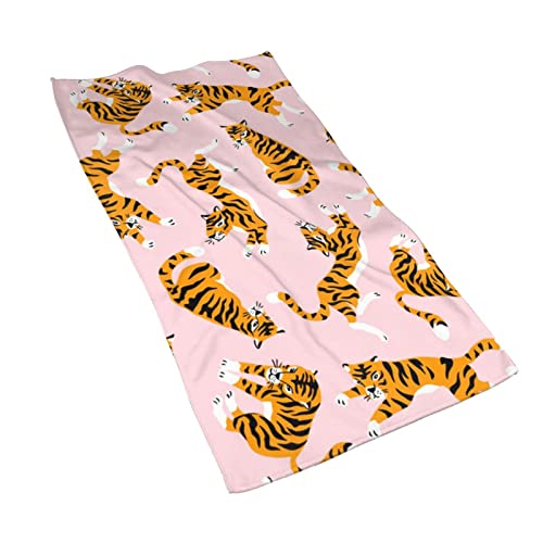 IconSymbol Cute Tigers On The Pink Hand Towel for Bathroom Kitchen Gym Washcloths Soft Highly Absorbent Multipurpose 27.5 X 15.7 Inch