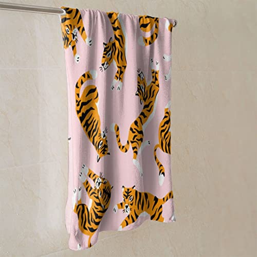 IconSymbol Cute Tigers On The Pink Hand Towel for Bathroom Kitchen Gym Washcloths Soft Highly Absorbent Multipurpose 27.5 X 15.7 Inch