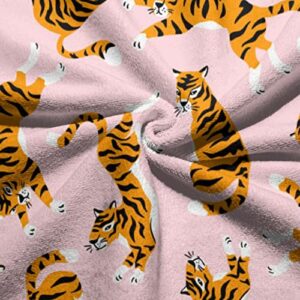 IconSymbol Cute Tigers On The Pink Hand Towel for Bathroom Kitchen Gym Washcloths Soft Highly Absorbent Multipurpose 27.5 X 15.7 Inch