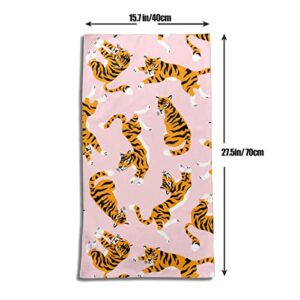 IconSymbol Cute Tigers On The Pink Hand Towel for Bathroom Kitchen Gym Washcloths Soft Highly Absorbent Multipurpose 27.5 X 15.7 Inch