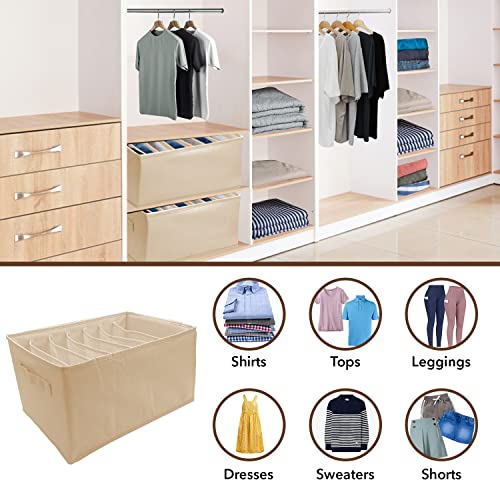 Sailthy Life Closet Organizers and Storage - Large 7 Grid for Pants, Yoga Pants, Leggings, T-Shirt, Dress with Sturdy Frame, Maximize Space Efficiency, Smell-Neutral Fabric (2 Packs, Beige)