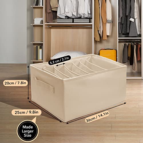 Sailthy Life Closet Organizers and Storage - Large 7 Grid for Pants, Yoga Pants, Leggings, T-Shirt, Dress with Sturdy Frame, Maximize Space Efficiency, Smell-Neutral Fabric (2 Packs, Beige)