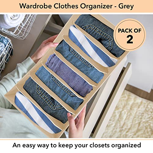 Sailthy Life Closet Organizers and Storage - Large 7 Grid for Pants, Yoga Pants, Leggings, T-Shirt, Dress with Sturdy Frame, Maximize Space Efficiency, Smell-Neutral Fabric (2 Packs, Beige)