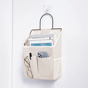 Wall Hanging Storage Basket Bag with Free Hooks,Bedside Storage Caddy,Dorm Room Essentials(2PC,White)