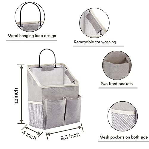 Wall Hanging Storage Basket Bag with Free Hooks,Bedside Storage Caddy,Dorm Room Essentials(2PC,White)