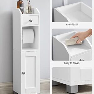 VASAGLE Small Bathroom Storage Cabinet, Toilet Paper Holder with Storage, Toilet Paper Storage Cabinet, Bathroom Organizer with Adjustable Shelf, Water-Proof Feet, for Small Spaces, White UBBC846P31