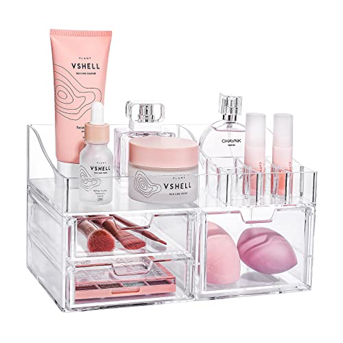 BREIS Makeup Organizer, Clear Acrylic Bathroom Organizers and Storage Box with Drawers for Vanity Skincare Beauty Countertop Desk, Cosmetic Display Case for Perfume Lipstick in Bedroom Dresser Top