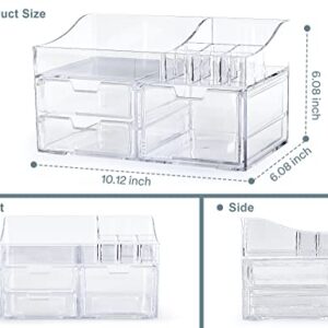 BREIS Makeup Organizer, Clear Acrylic Bathroom Organizers and Storage Box with Drawers for Vanity Skincare Beauty Countertop Desk, Cosmetic Display Case for Perfume Lipstick in Bedroom Dresser Top