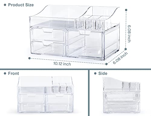 BREIS Makeup Organizer, Clear Acrylic Bathroom Organizers and Storage Box with Drawers for Vanity Skincare Beauty Countertop Desk, Cosmetic Display Case for Perfume Lipstick in Bedroom Dresser Top