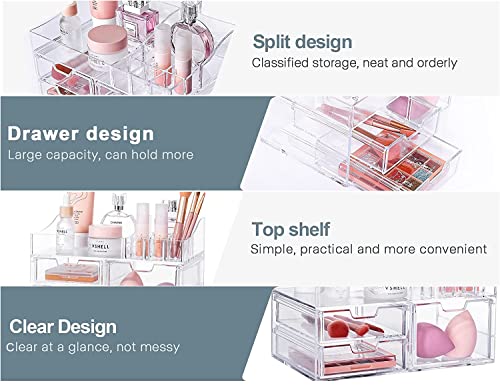 BREIS Makeup Organizer, Clear Acrylic Bathroom Organizers and Storage Box with Drawers for Vanity Skincare Beauty Countertop Desk, Cosmetic Display Case for Perfume Lipstick in Bedroom Dresser Top