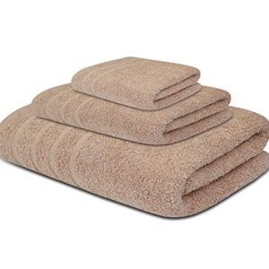 Textila Cotton Towel Set - 3 Piece Set Includes 1 Bath Towels, 1 Hand Towels, and 1 Washcloths - Soft and Absorbent Towel Set for Bathroom - Beige Color Towels Ideal for Everyday Use