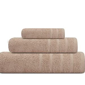 Textila Cotton Towel Set - 3 Piece Set Includes 1 Bath Towels, 1 Hand Towels, and 1 Washcloths - Soft and Absorbent Towel Set for Bathroom - Beige Color Towels Ideal for Everyday Use