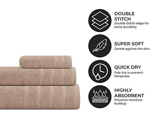 Textila Cotton Towel Set - 3 Piece Set Includes 1 Bath Towels, 1 Hand Towels, and 1 Washcloths - Soft and Absorbent Towel Set for Bathroom - Beige Color Towels Ideal for Everyday Use