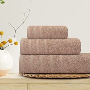 Textila Cotton Towel Set - 3 Piece Set Includes 1 Bath Towels, 1 Hand Towels, and 1 Washcloths - Soft and Absorbent Towel Set for Bathroom - Beige Color Towels Ideal for Everyday Use