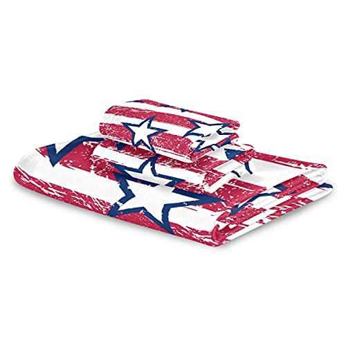 ALAZA American Star Flag Banner Towel Bathroom Sets 3 Piece Bath Towel Sets1 Bath Towel 1 Hand Towel 1 Washcloth Soft Luxury Absorbent Decorative Towels for Beach Gym Spa