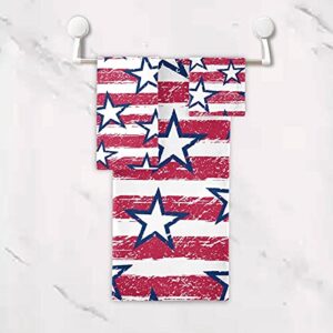 ALAZA American Star Flag Banner Towel Bathroom Sets 3 Piece Bath Towel Sets1 Bath Towel 1 Hand Towel 1 Washcloth Soft Luxury Absorbent Decorative Towels for Beach Gym Spa