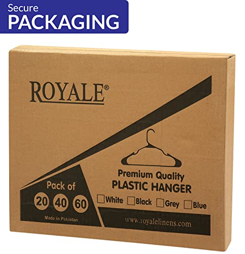 Royale 60 Pack White Plastic Hangers For Clothes - Heavy Duty Plastic Clothes Hanger Ideal For Everyday Standard Use - Lightweight & Space Saving Notched Plastic Hangers - Slim & Sleek Shoulder Groove