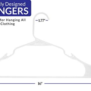 Royale 60 Pack White Plastic Hangers For Clothes - Heavy Duty Plastic Clothes Hanger Ideal For Everyday Standard Use - Lightweight & Space Saving Notched Plastic Hangers - Slim & Sleek Shoulder Groove