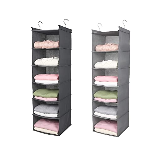 MAX Houser 6 Tier Shelf Hanging Closet Organizer, Closet Hanging Shelf with 2 Sturdy Hooks for Storage, Foldable,Grey and Light Grey