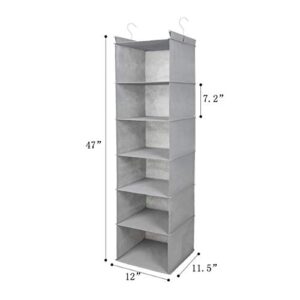 MAX Houser 6 Tier Shelf Hanging Closet Organizer, Closet Hanging Shelf with 2 Sturdy Hooks for Storage, Foldable,Grey and Light Grey