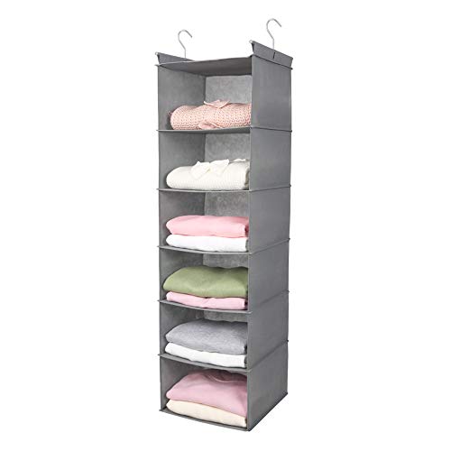 MAX Houser 6 Tier Shelf Hanging Closet Organizer, Closet Hanging Shelf with 2 Sturdy Hooks for Storage, Foldable,Grey and Light Grey