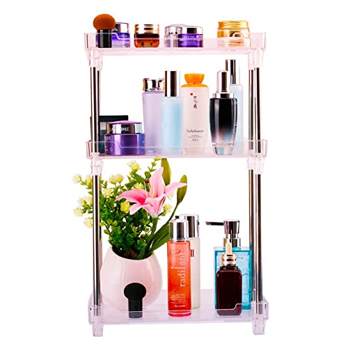 Bathroom Organizer Countertop, 3-Tire Skincare Organizers Vanity Tray Corner Shelf for Makeup Cosmetic Perfume, Multi-Functional Acrylic Organizer in Vanity Dresser Bathroom Kitchen Living Room etc.