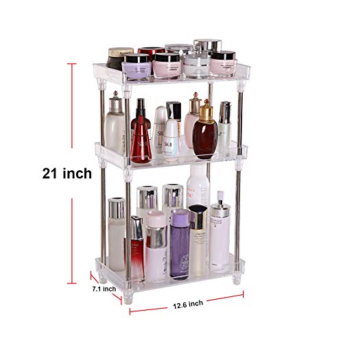 Bathroom Organizer Countertop, 3-Tire Skincare Organizers Vanity Tray Corner Shelf for Makeup Cosmetic Perfume, Multi-Functional Acrylic Organizer in Vanity Dresser Bathroom Kitchen Living Room etc.