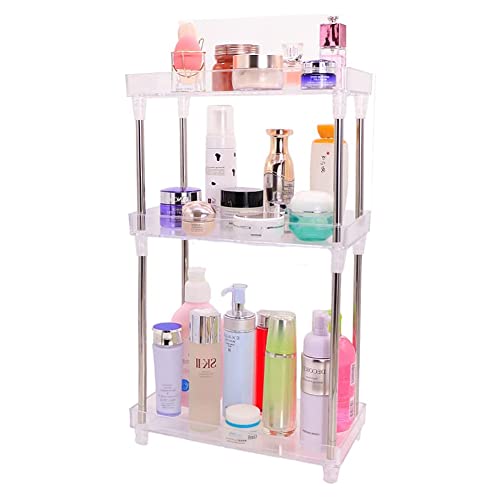 Bathroom Organizer Countertop, 3-Tire Skincare Organizers Vanity Tray Corner Shelf for Makeup Cosmetic Perfume, Multi-Functional Acrylic Organizer in Vanity Dresser Bathroom Kitchen Living Room etc.