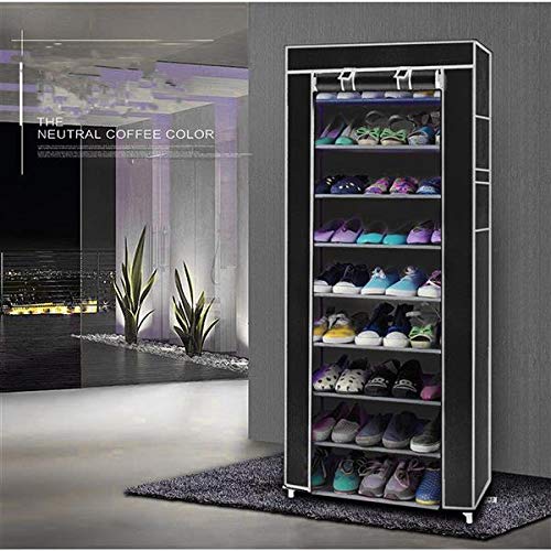 LIKOVSCI 10 Tier 27-Pairs Shoe Rack Tool Free Easy Assembled Shoe Shelf Storage Organizer with Dustproof Nonwoven Fabric Cover