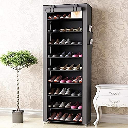 LIKOVSCI 10 Tier 27-Pairs Shoe Rack Tool Free Easy Assembled Shoe Shelf Storage Organizer with Dustproof Nonwoven Fabric Cover