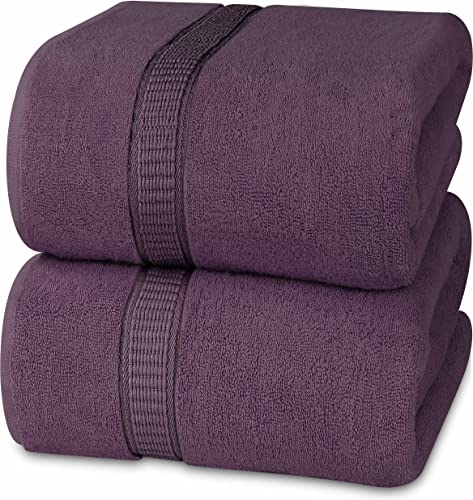 Utopia Towels Bundle Pack of 600 GSM Bath Sheet Set (2-Pack) and Banded Bath Mats (2-Pack) – 100% Ring-Spun Cotton – Highly Absorbent – Soft & Luxurious – Plum