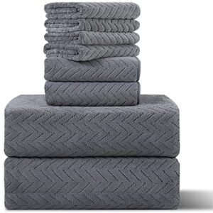 ferdilan 8 pack gray bath towel set, 2 extra large bath towel sheets, 2 hand towels and 4 washcloths ultra soft and absorbent chair towels for bathroom, quick dry towel for home hotel