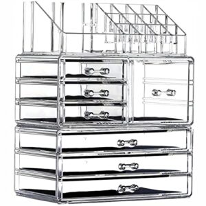 cq acrylic clear makeup storage organizer drawers skin care large cosmetic display cases stackable storage box with 7 drawers for dresser,set of 3