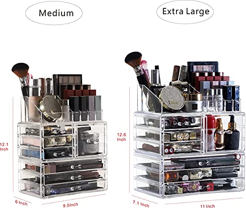 Cq acrylic Clear Makeup Storage Organizer Drawers Skin Care Large Cosmetic Display Cases Stackable Storage Box With 7 Drawers For Dresser,Set of 3