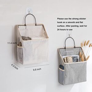 Wall Hanging Storage Bag (3 Pieces), Waterproof Hanging Bag Storage Wall Cotton & Linen Cloth Art Storage Bag, Student Dormitory Hanging Basket Bed Books Hanging Storage Bag for Store Clothes, Books