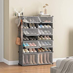 aeitc 32 pairs shoe rack organizer shoe organizer expandable shoe storage cabinet narrow standing stackable space saver shoe rack for entryway, hallway and closet，black