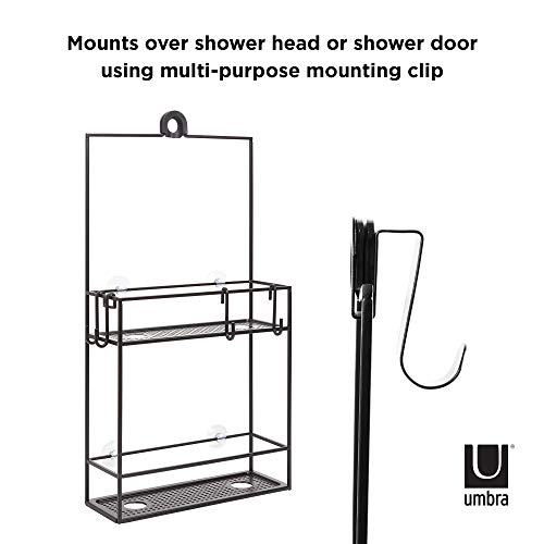 Umbra 023461-040 Cubiko Shower Caddy, Black Metal Shower Caddy Over the Shower Head