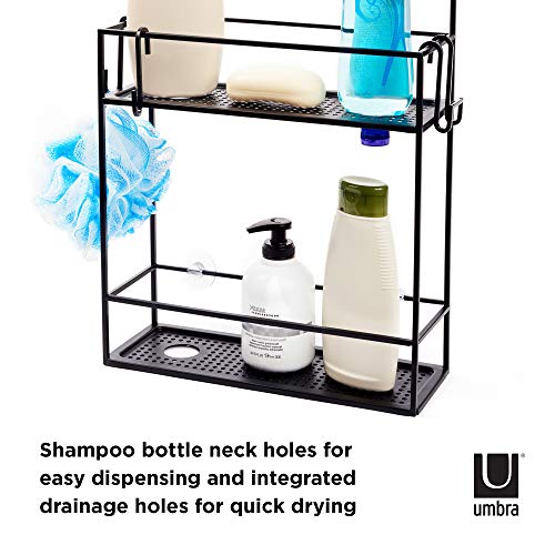 Umbra 023461-040 Cubiko Shower Caddy, Black Metal Shower Caddy Over the Shower Head