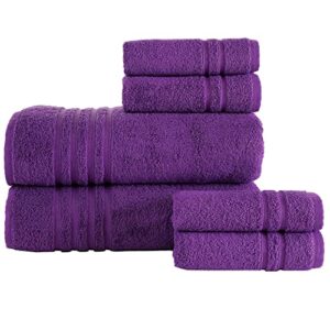 hammam linen bath sheet towels 6 pieces bundle | includes: 2 luxury bath sheet towels, 4 hand towels | quality, soft towel set | purple