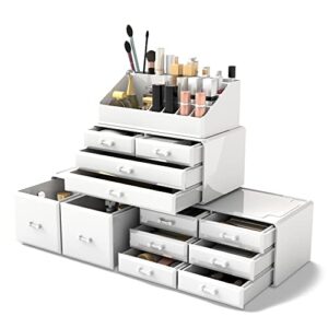 readaeer makeup cosmetic organizer storage drawers display boxes case with 12 drawers (white)