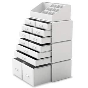 Readaeer Makeup Cosmetic Organizer Storage Drawers Display Boxes Case with 12 Drawers (White)