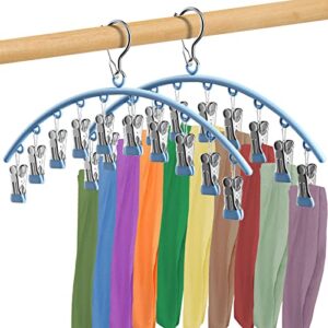2 pack hanging leggings organizer for closet, legging holder with 10 clips holds 20 leggings, 360° roatable pant hook hanger with rubber coated space saving organization（blue）