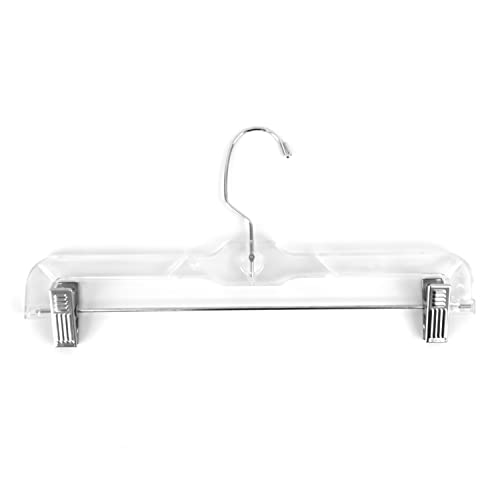 Super Heavy-Duty 14 inch Wide Clear Plastic Skirt or Pant Hangers with Swivel Hook and Adjustable Clips (Quantity 25) (Clear, 25)